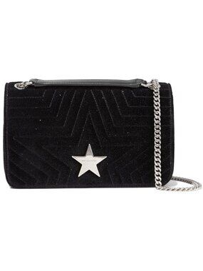 NEW STELLA MCCARTNEY Star Glittered Velvet Shoulder Bag, Black
